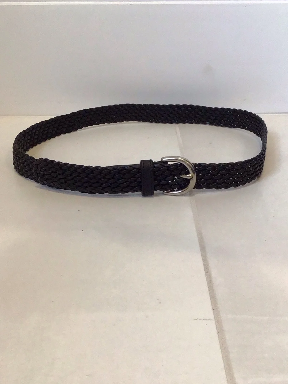 Coach Braided Leather Men’s Belt in Black with Silver Buckle. Size: M 38 Inches
